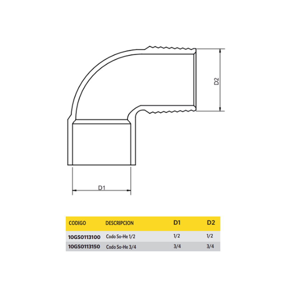 Codo para Gas So-He 1/2