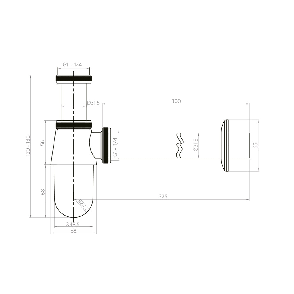 Sifón Lavamanos 1 1/4'' con salida recta