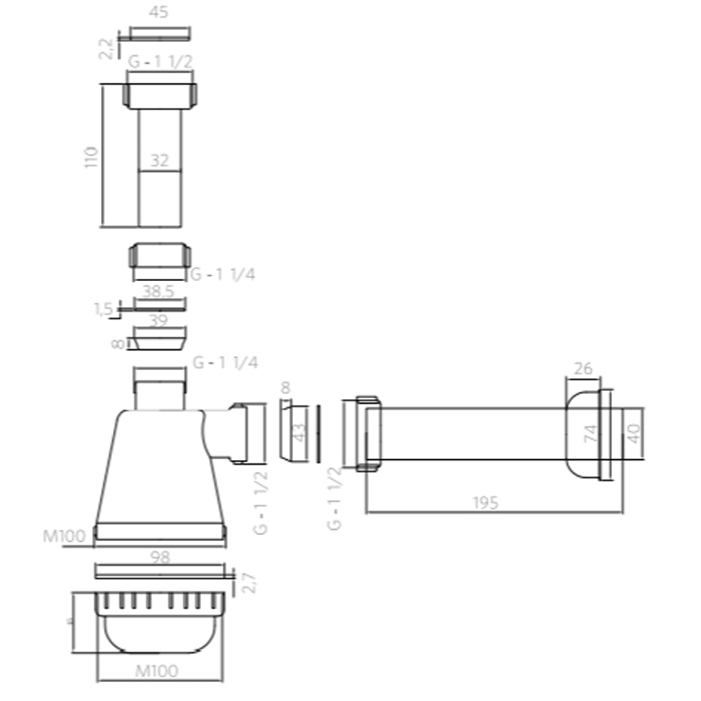 Sifón Lavaplatos PP 1 1/2'' con Salida Recta