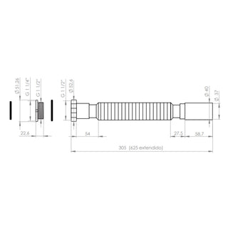 Sifón Flexible Universal 1 1/2" y 1 1/4" con Adaptador y Sujetador