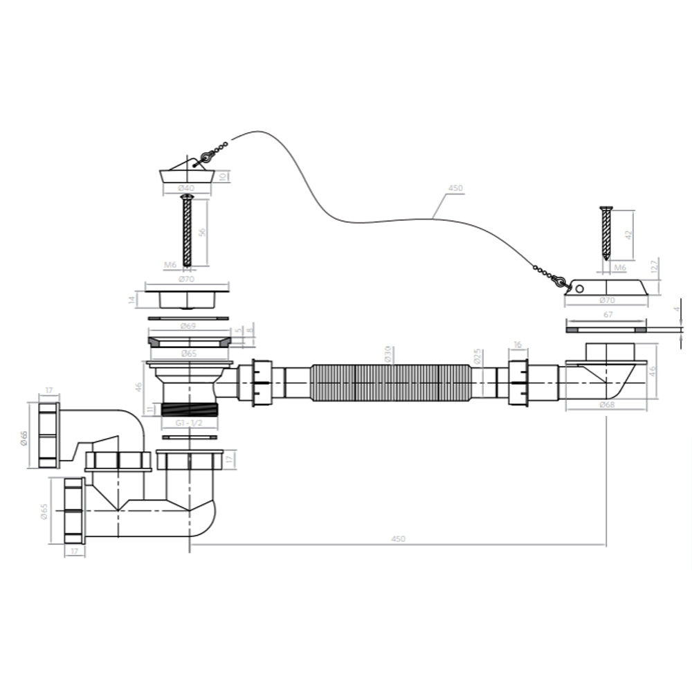 Desague Tina con Rebalse y Sifón Polipropileno