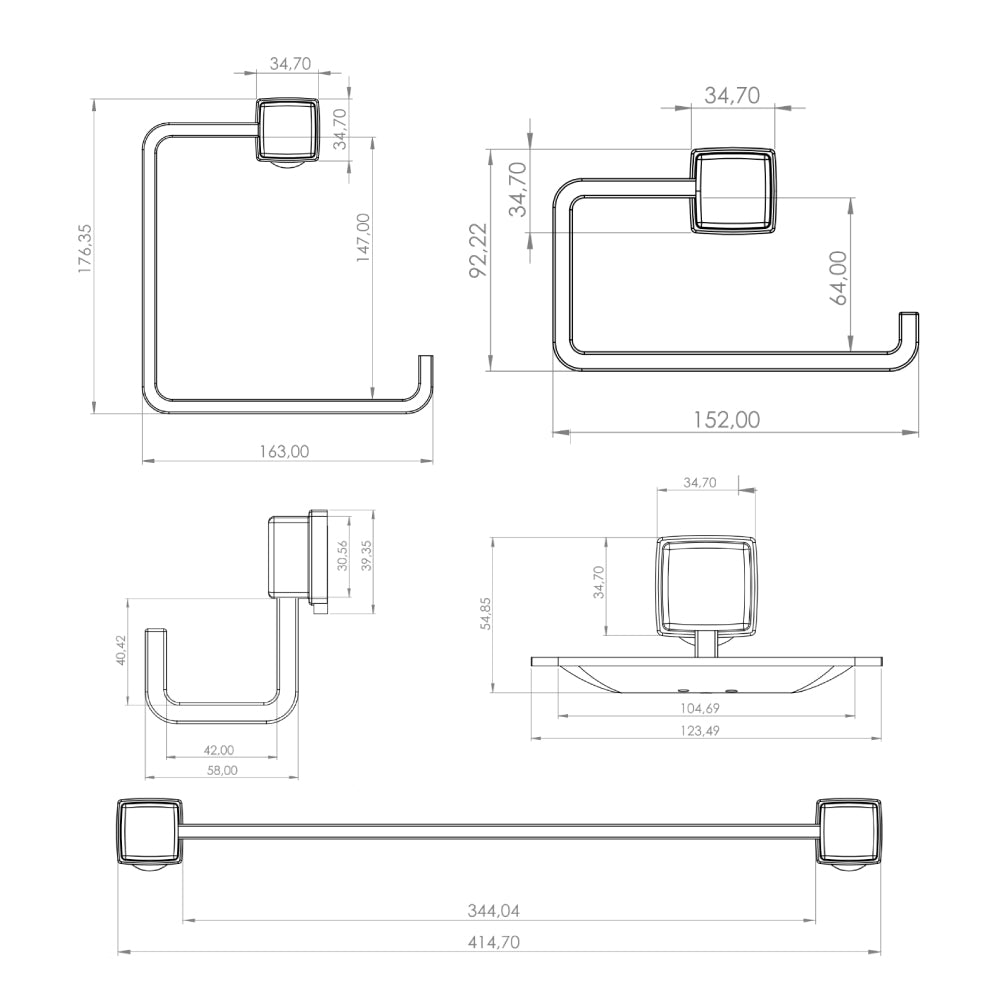 Kit de Accesorios de Baño 5 Piezas Prato Cromo