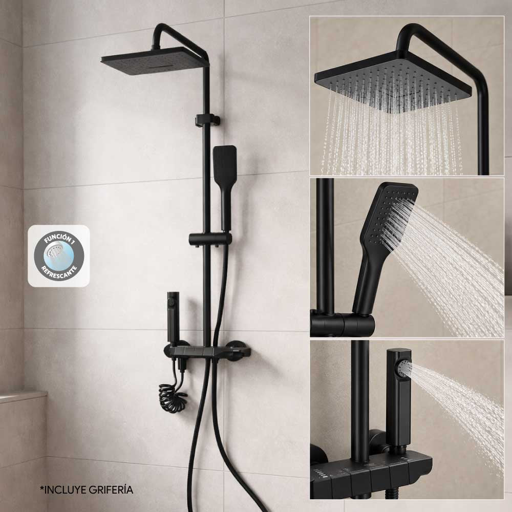 Monomando Ducha + Columna Farina Negro Mate
