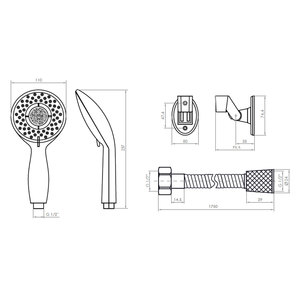 Juego de Ducha 3 Funciones 1,75 MT