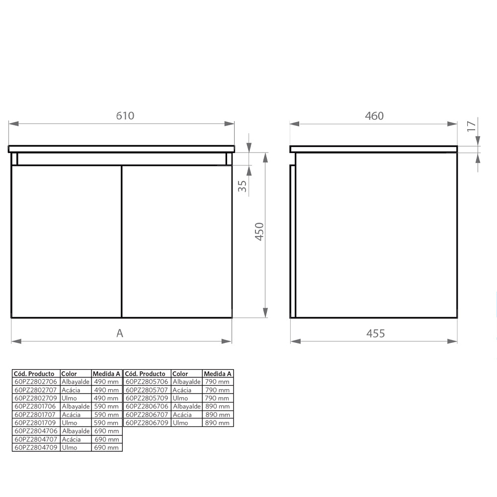 Mueble Vanitorio Completo Amélie 80x46 Ulmo