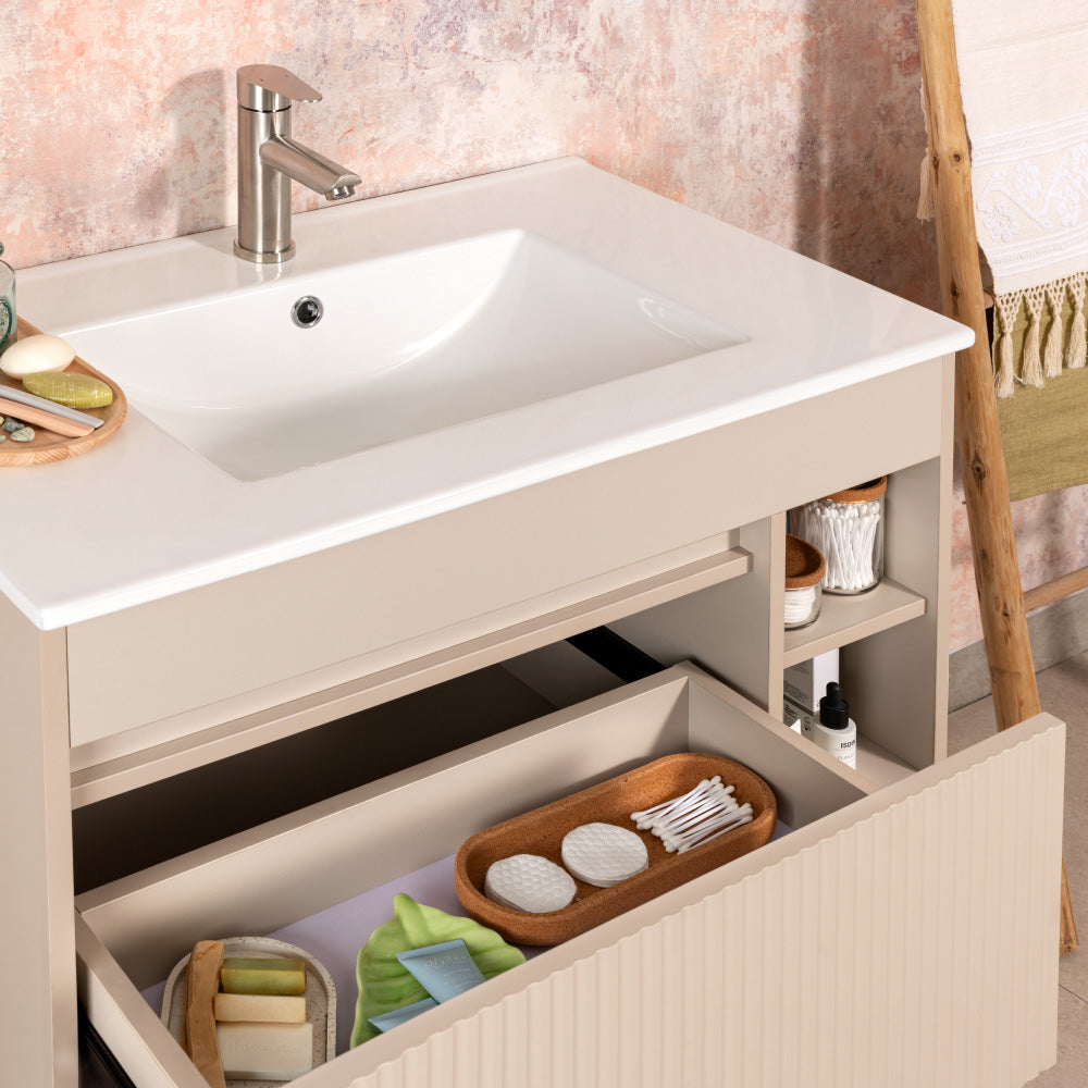Mueble Vanitorio Marsella Greige Texturado + Cubierta 60x46x50 cm