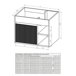 Mueble Vanitorio Marsella Greige Texturado + Cubierta 60x46x50 cm