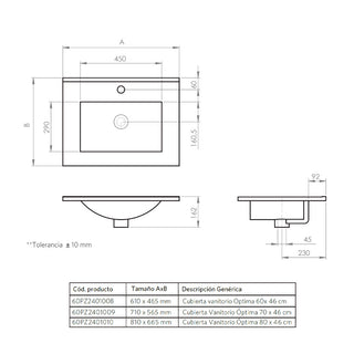 Mueble Vanitorio Marsella Greige Texturado + Cubierta 60x46x50 cm