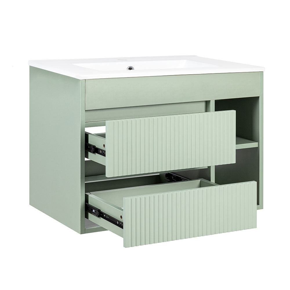 Mueble Vanitorio Paris Texturado Sage Green + Cubierta 70x46x50 cm