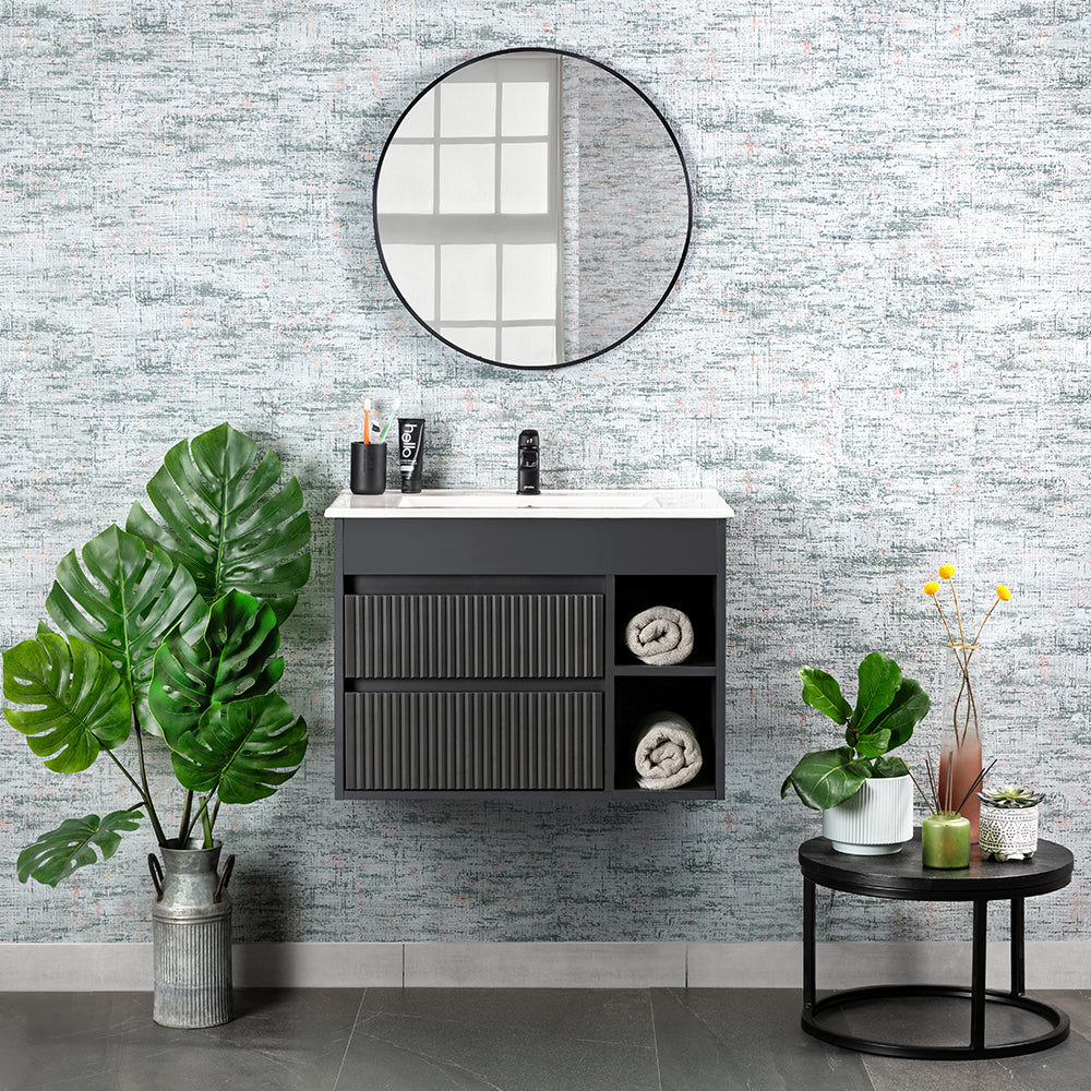 Mueble Vanitorio Paris Texturado Dark Grey + Cubierta 60x46x50 cm