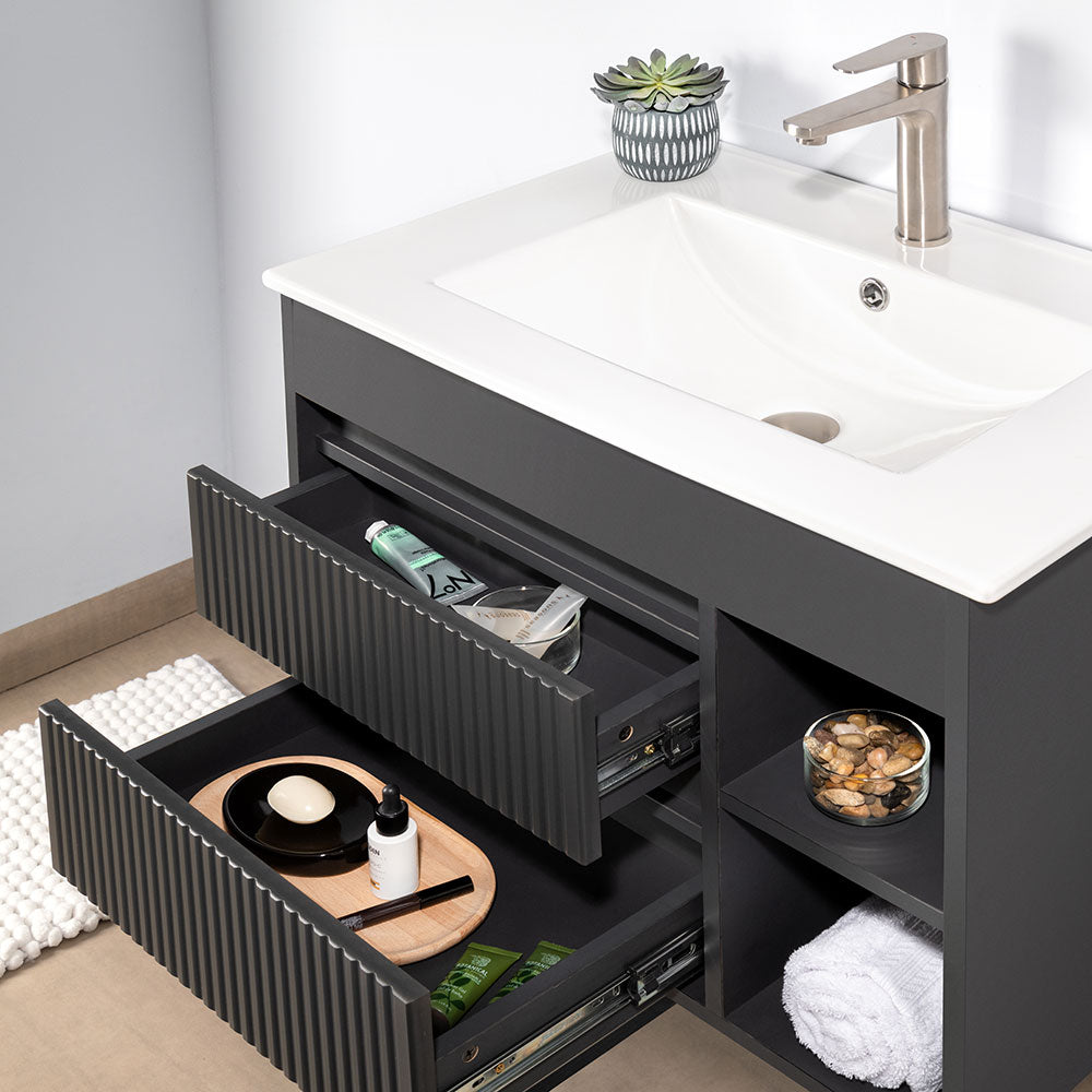 Mueble Vanitorio Paris Texturado Dark Grey + Cubierta 60x46x50 cm