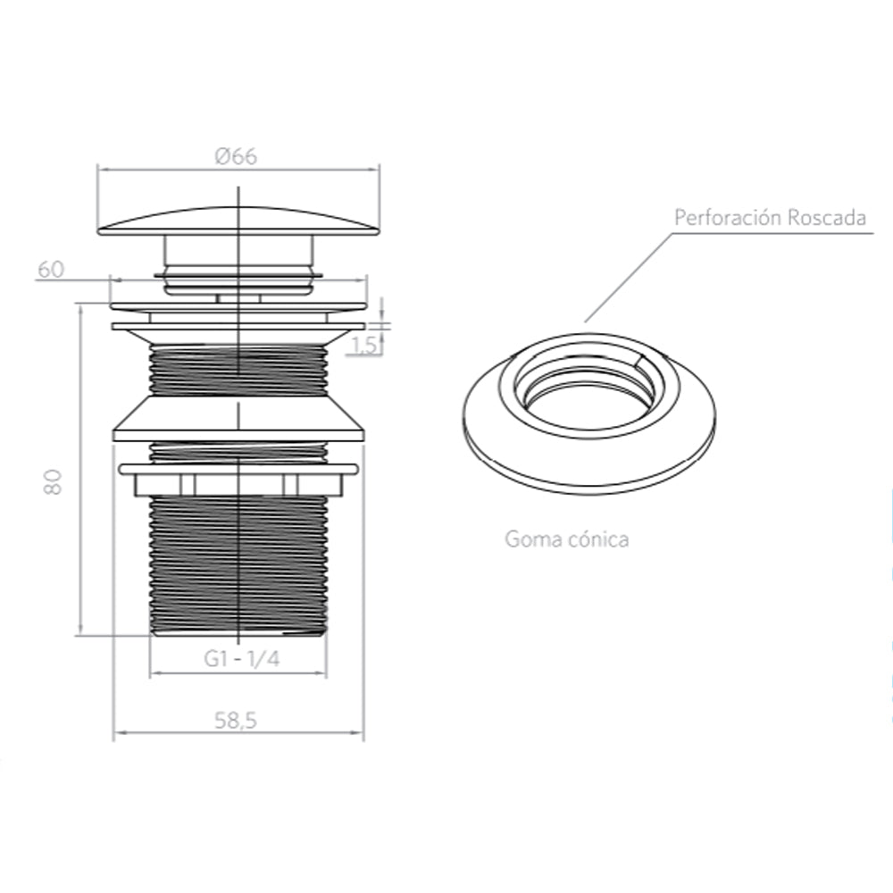 Desagüe Lavamanos Ss304 Pop Up 1 1/4&#39;&#39; Sin Rebalse