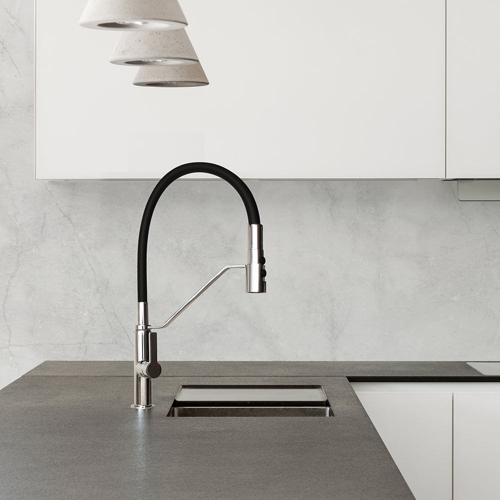 Monomando Lavaplatos Flexible Asti Cromo/Negro Mate