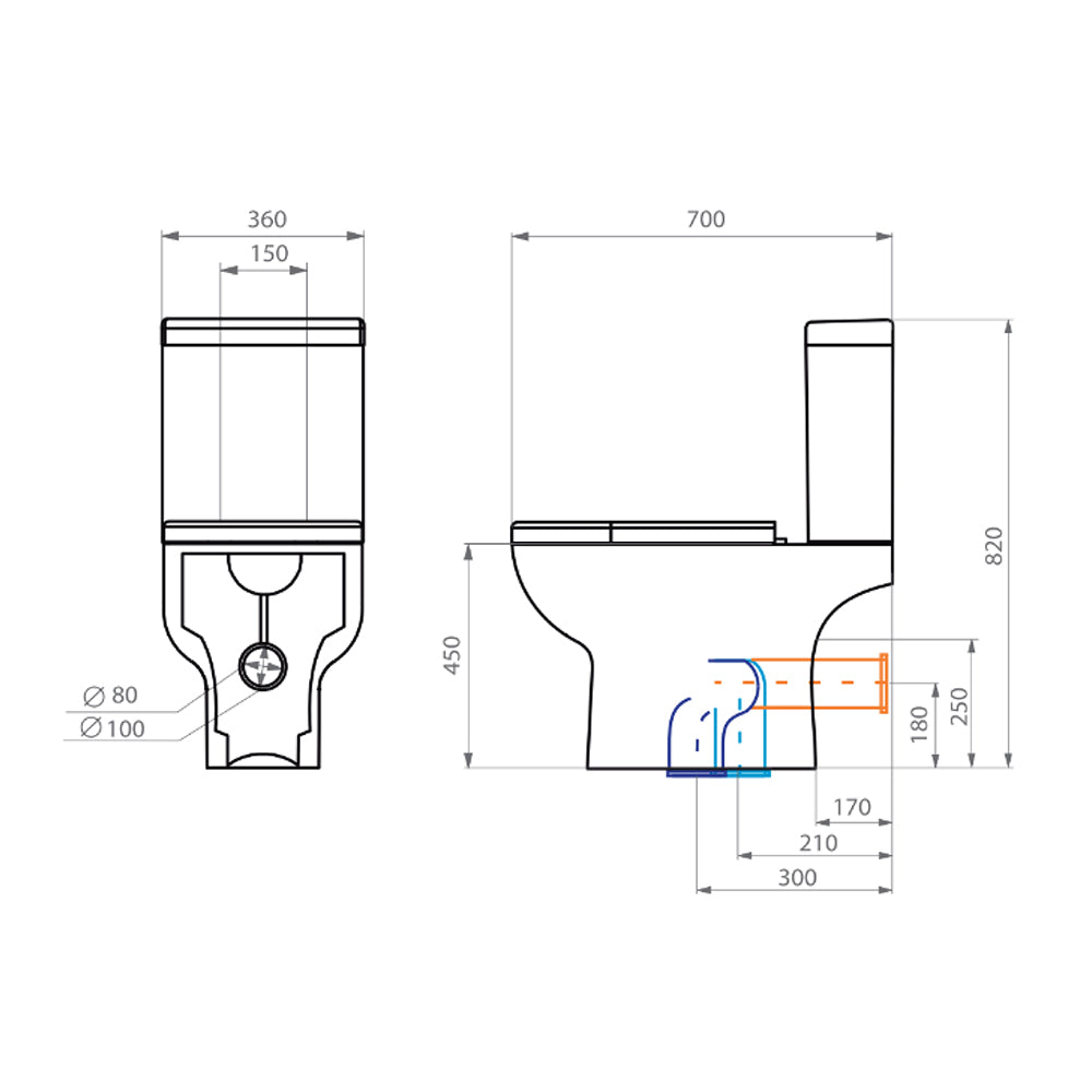 Sanitario WC Two Pieces Acros Plus - Salida a Piso (Vertical)