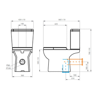 Sanitario WC Two Piece New Ares - Descarga a Piso (Vertical)