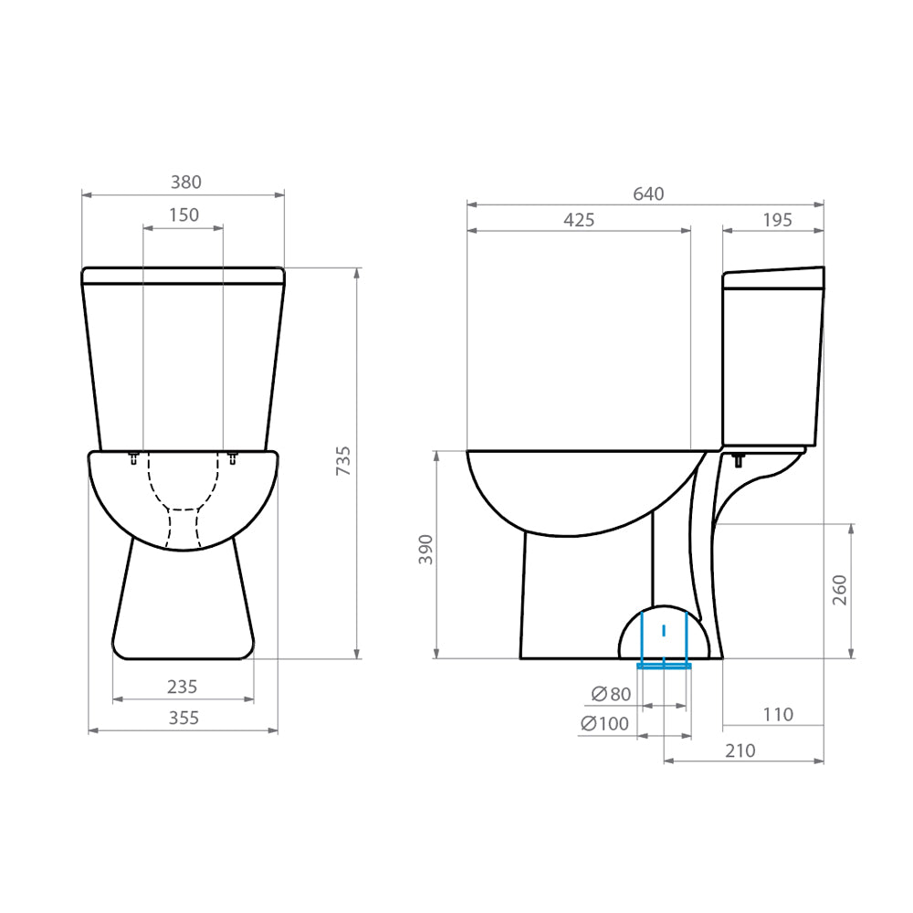 Taza WC Aura Salida Vertical con fijaciones y Manguito a piso