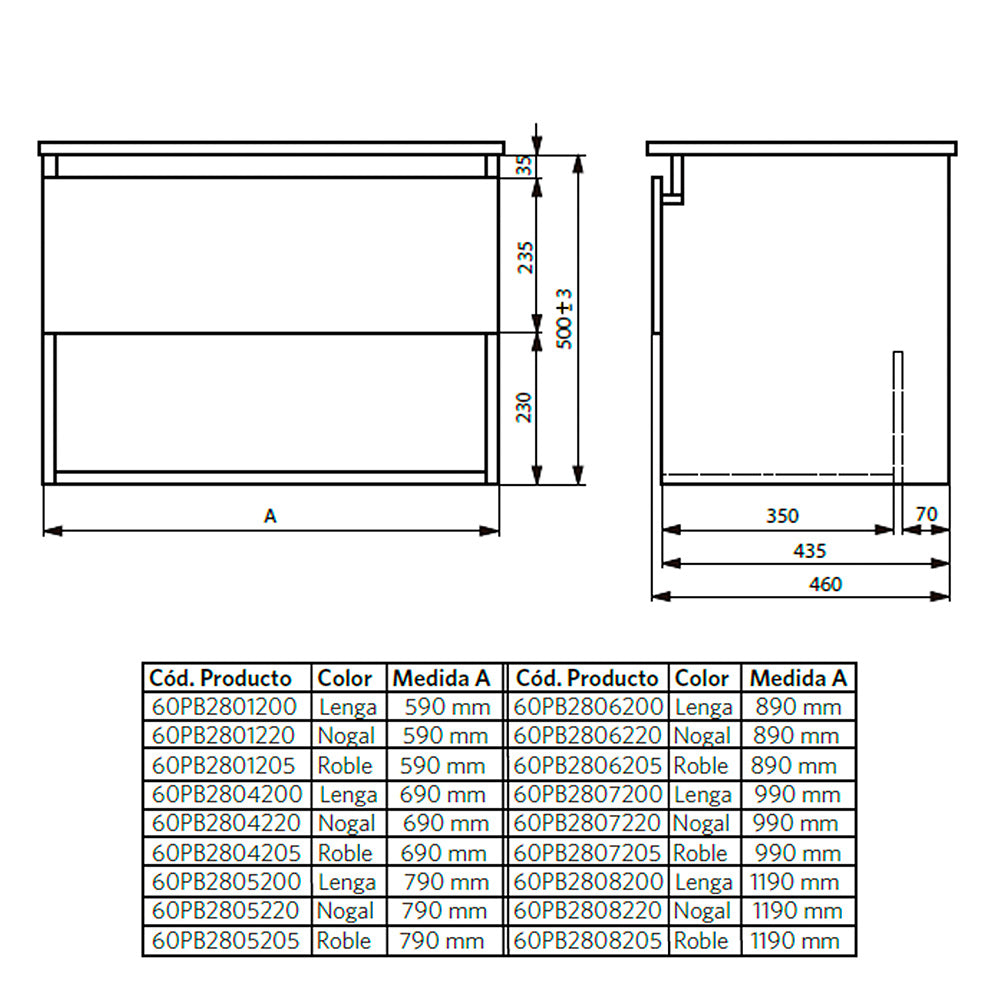 Mueble Vanitorio Completo 60 x 46 cm Belle Roble