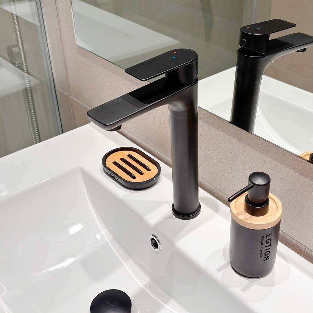 Monomando Lavamanos Alto High Bruna Negro Mate