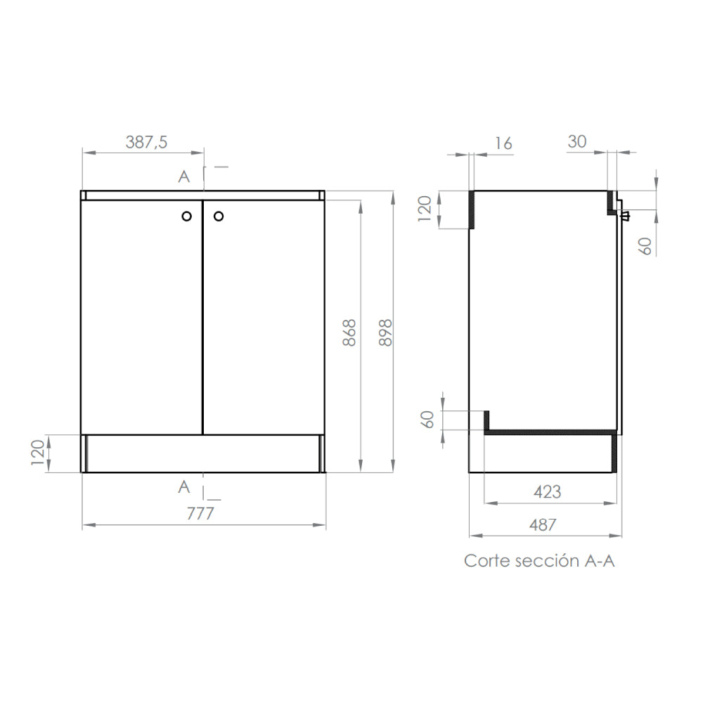 Mueble Cocina Lys a Piso 80x50x90, Color Ébano, Desarmado