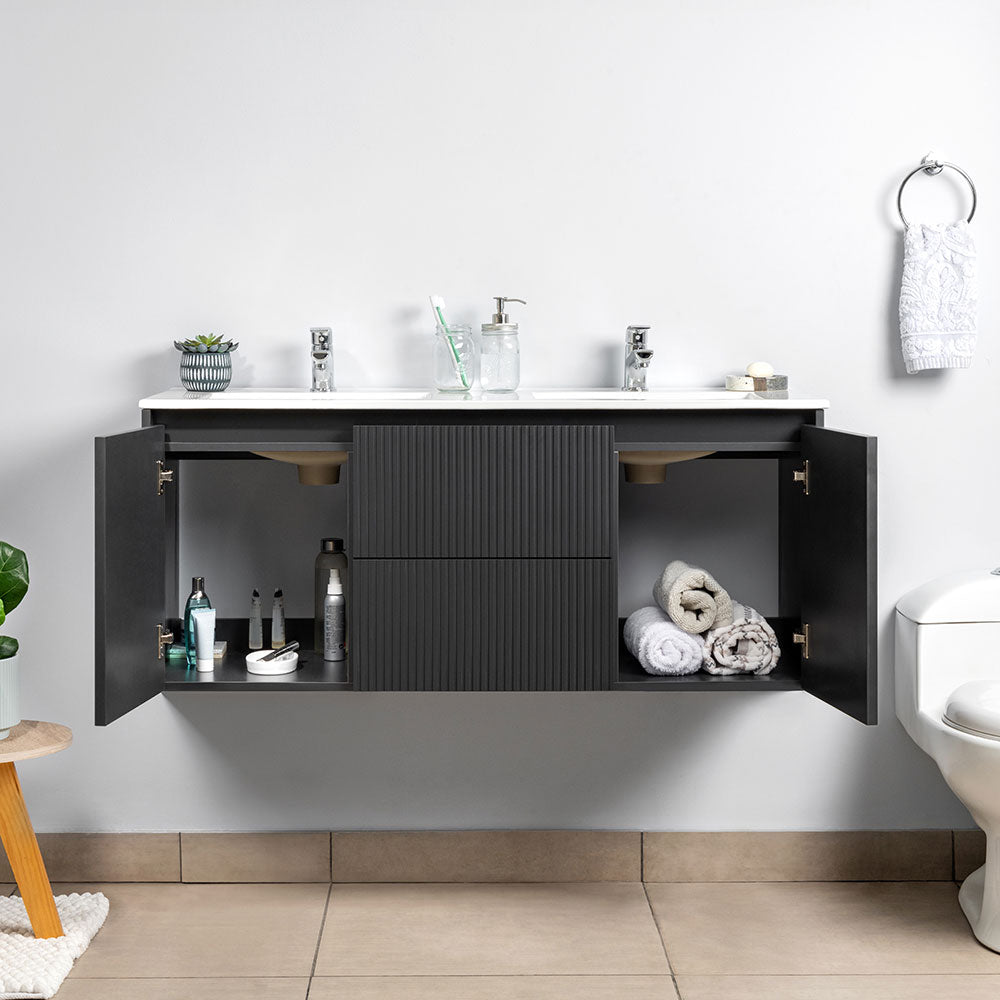 Mueble Vanitorio Sophie Texturado Dark Grey Texturado + Cubierta 120x46x50 cm
