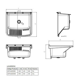 Lavarropas Theos 45 cm - 15 LT