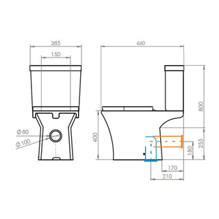 Sanitario Wc Two Piece New Atos 2 - Descarga a Muro 18 cm. (Horizontal)