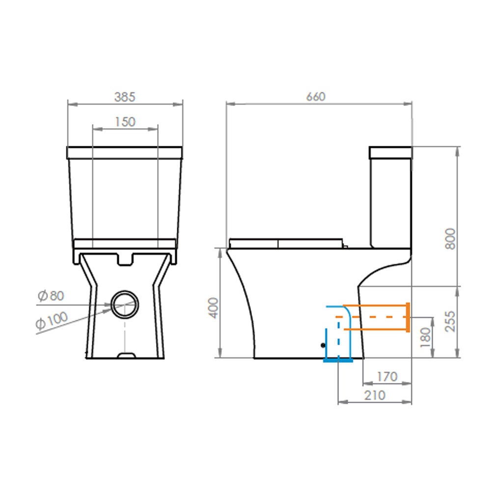 Sanitario Wc Two Pieces New Atos 2 - Descarga a Muro 18 cm. (Horizontal)