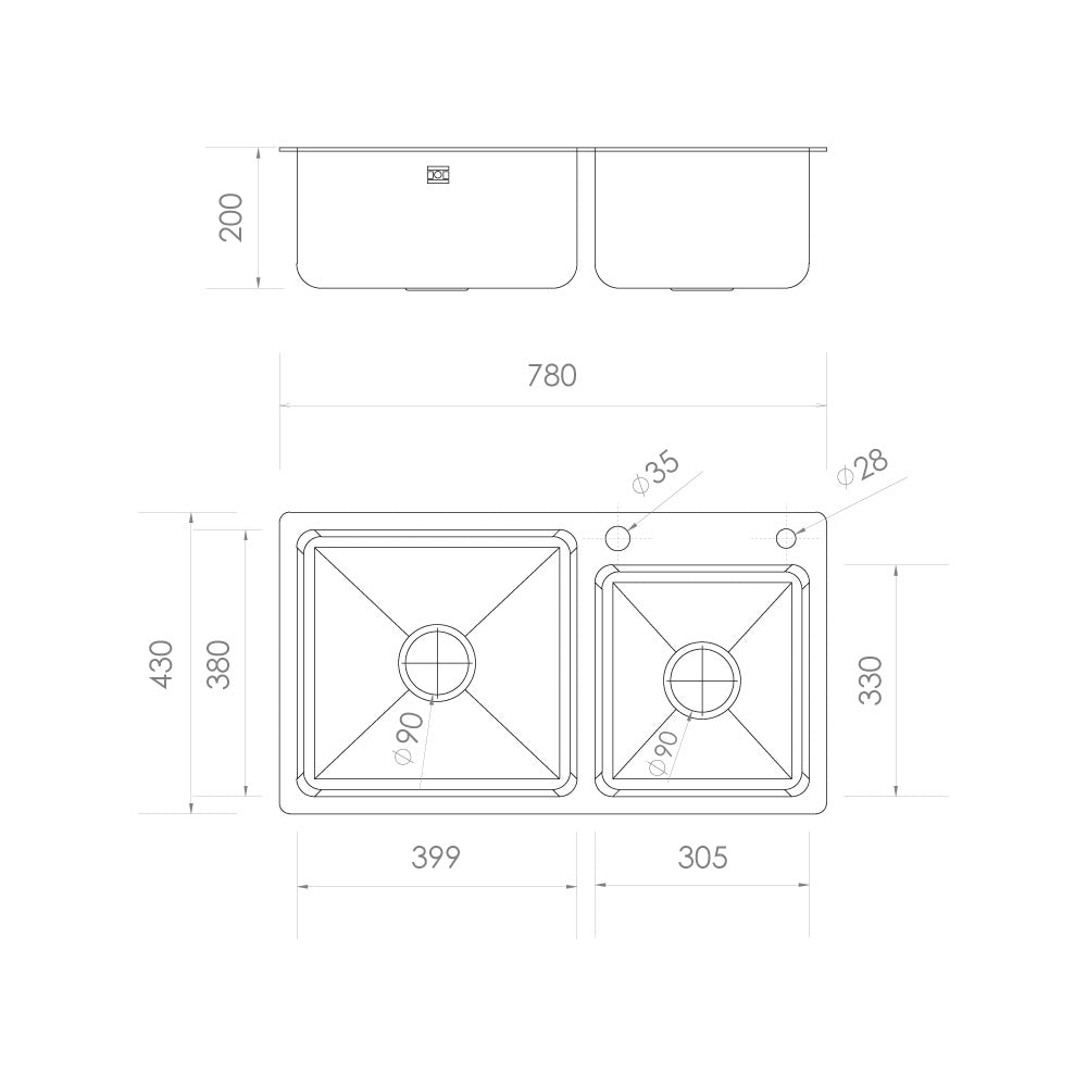 Lavaplatos Doble Empotrado 78x43 Aramis Negro
