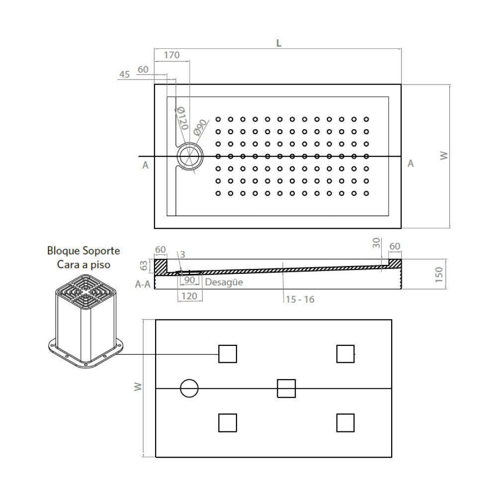 Receptáculo de Ducha Acrílico 80x15 cm Sin Desagüe