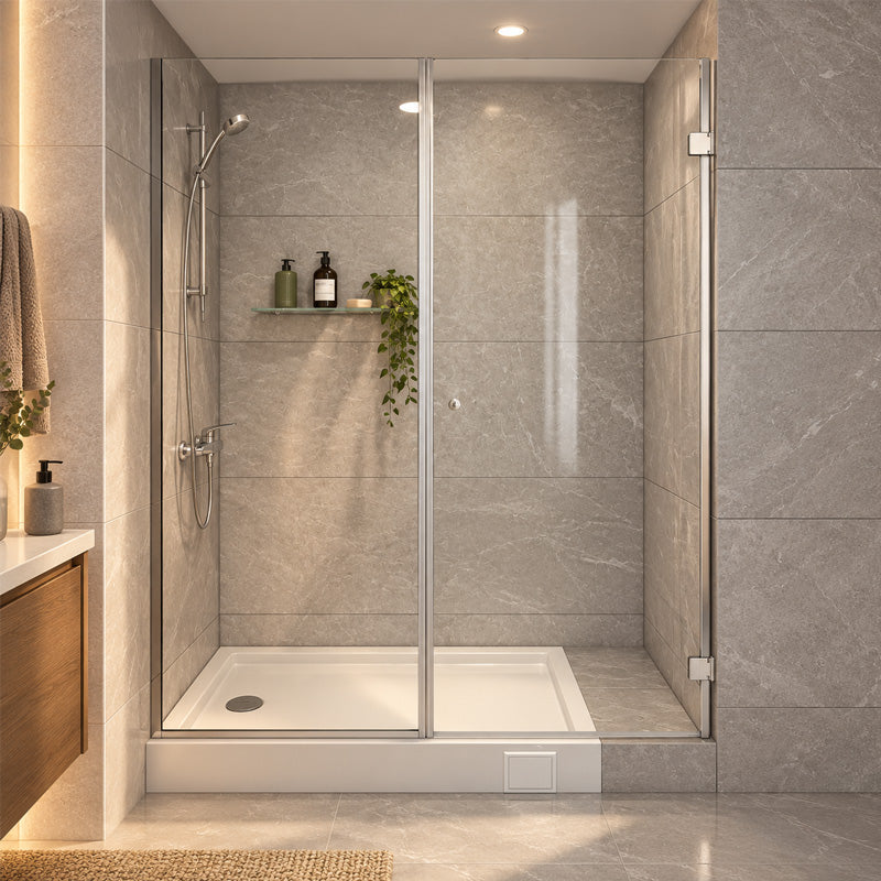Mampara Abatible 185x110 cm Vidrio 8 mm Perfil Cromado