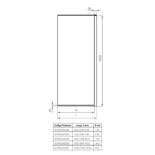 Mampara Fija 100x185 cm Ajustable ±1 cm Cromado
