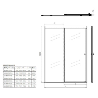 Mampara Corredera Hera 140x185 cm Ajustable ±1 cm Cromado
