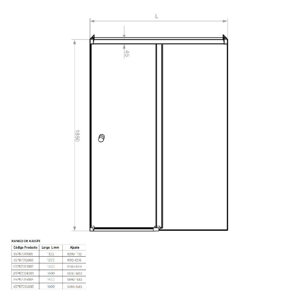 Mampara Corredera Agori 160X185 Ajustable ±1 cm Cromado