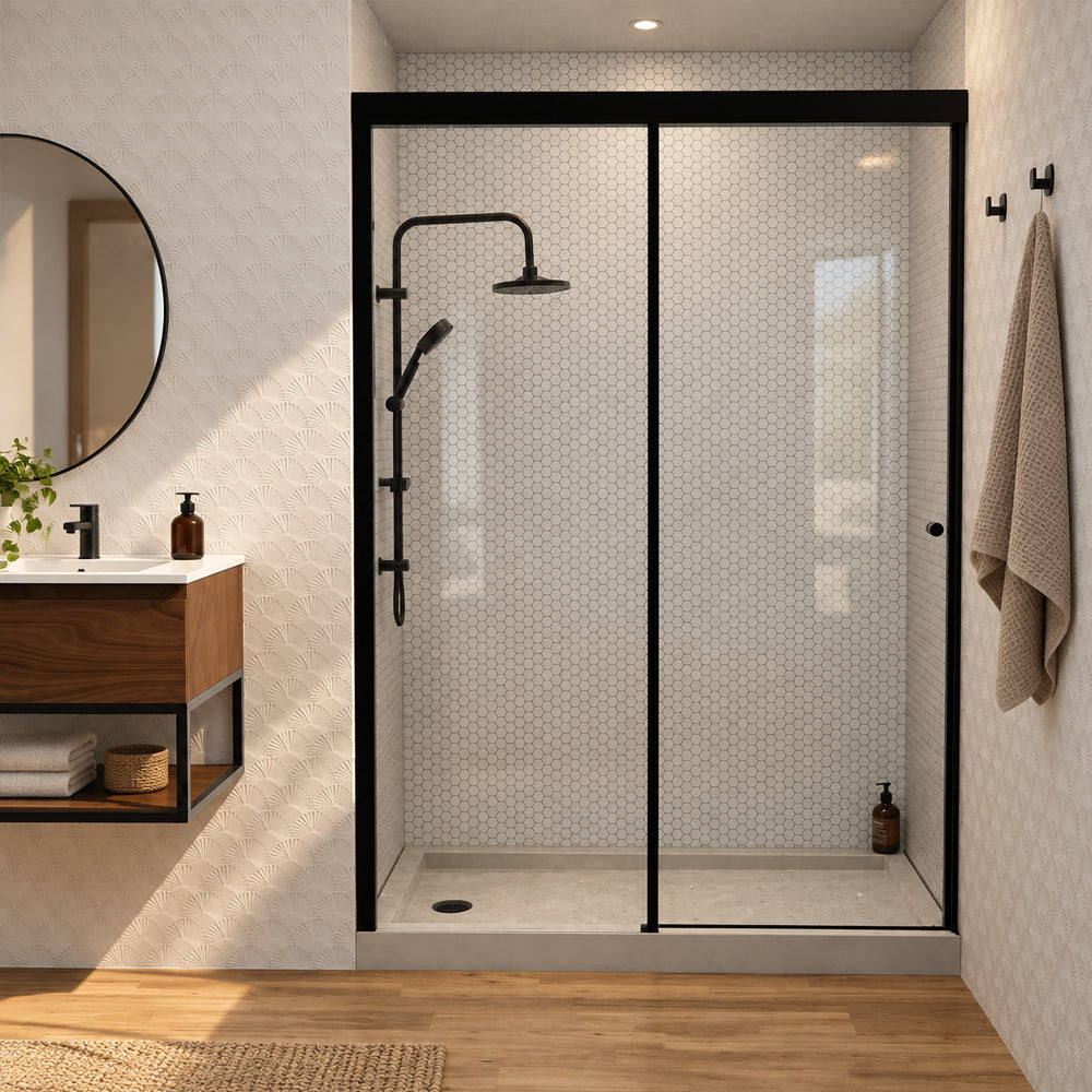 Mampara Corredera Hera 110x185 cm Negro Mate Ajustable ±3 cm