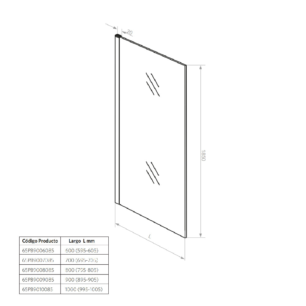 Mampara Fija 80x185 cm Ajustable ±1 cm Cromado