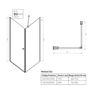 Mampara Esquinera 70x70x185 cm Puerta Abatible