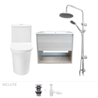 Pack Baño Navarra | Mueble Vanitorio Albayalde + Sanitario + Columna Ducha