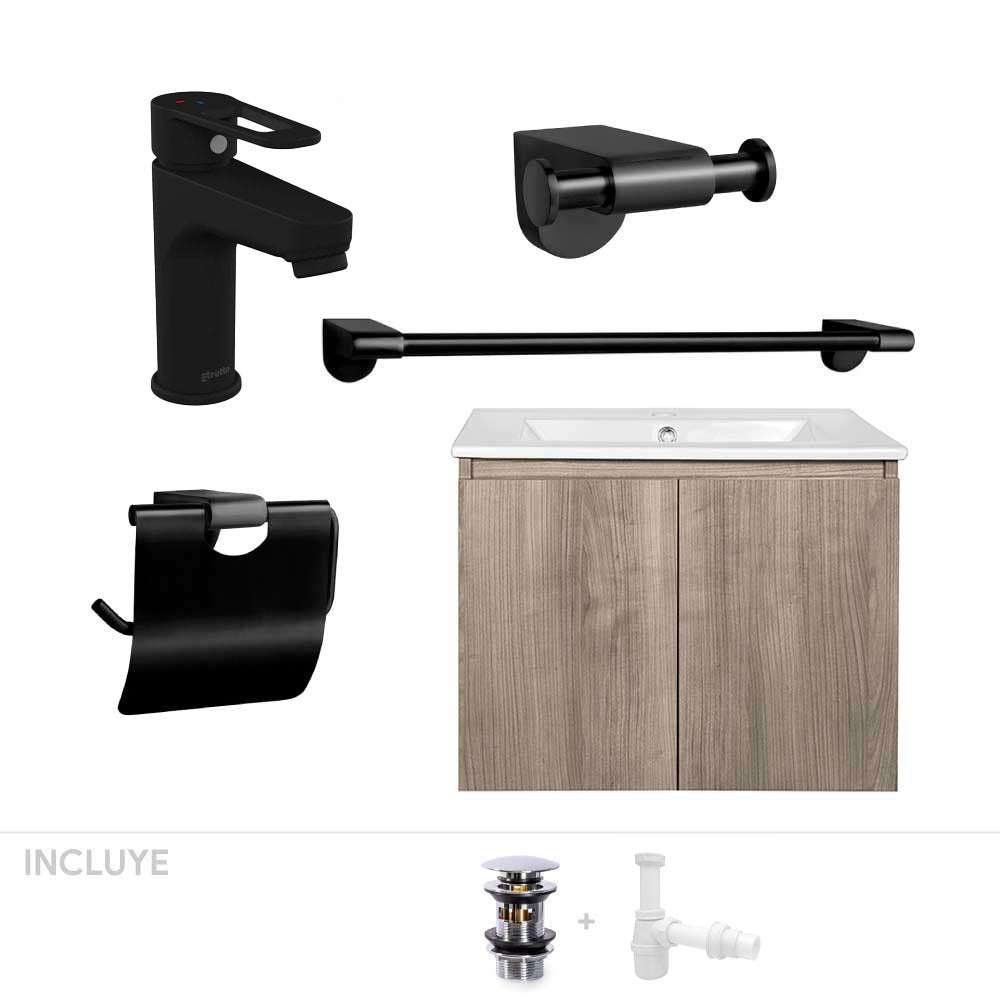 Pack Baño  Art Deco | Mueble Vanitorio Lenga + Griferías + Accesorios