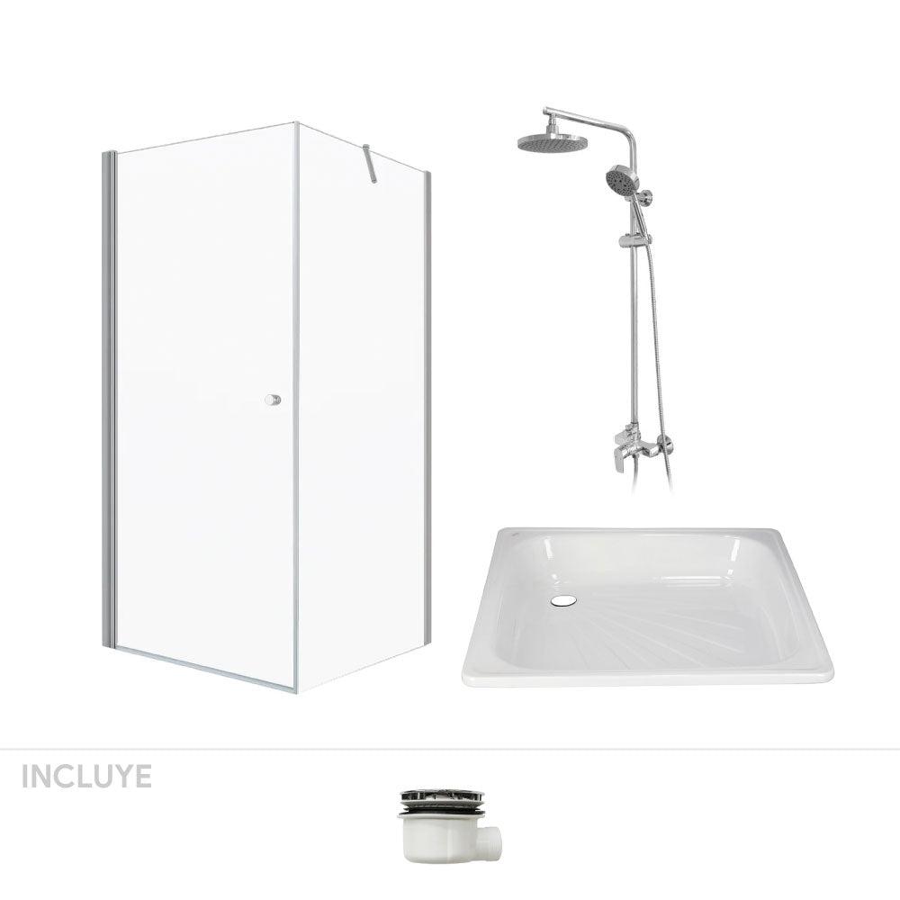 Pack Baño Altea | Mampara 70x70 + Receptáculo + Columna Ducha Cromo