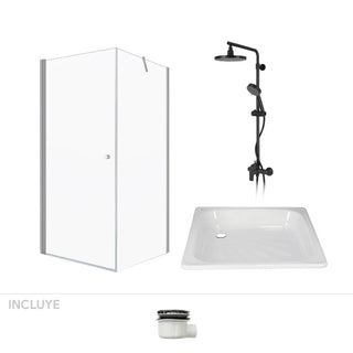 Pack Baño Baeza | Mampara 80x80 + Receptáculo + Columna Ducha Negro Mate