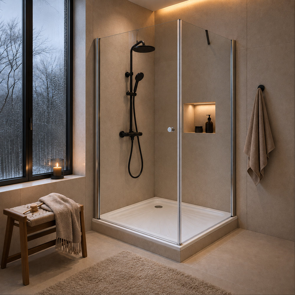 Pack Baño Baeza | Mampara 80x80 + Receptáculo + Columna Ducha Negro Mate