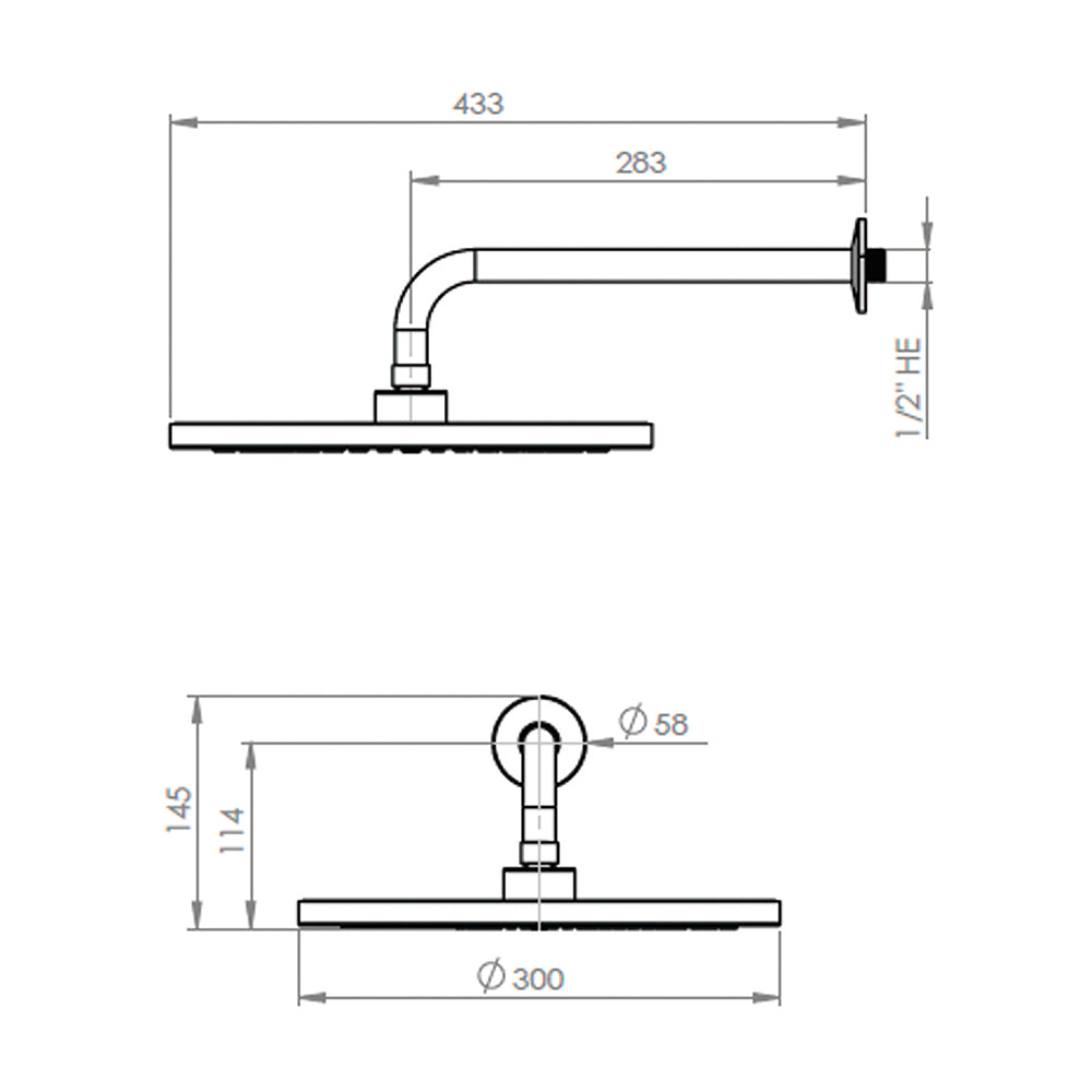 Plato Ducha 30 cm con Brazo 30 cm Niquel