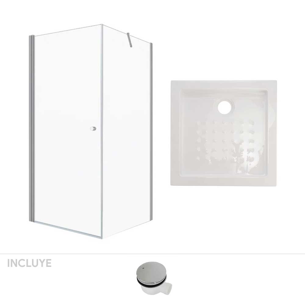 Pack Mampara Esquinera + Receptáculo Cuadradro 80x80 cm