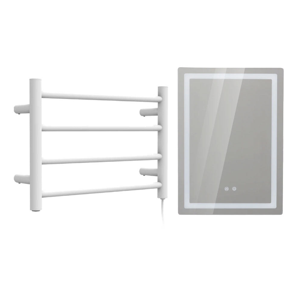 Pack Baño Oliva | Espejo + Secador de Toallas Blanco