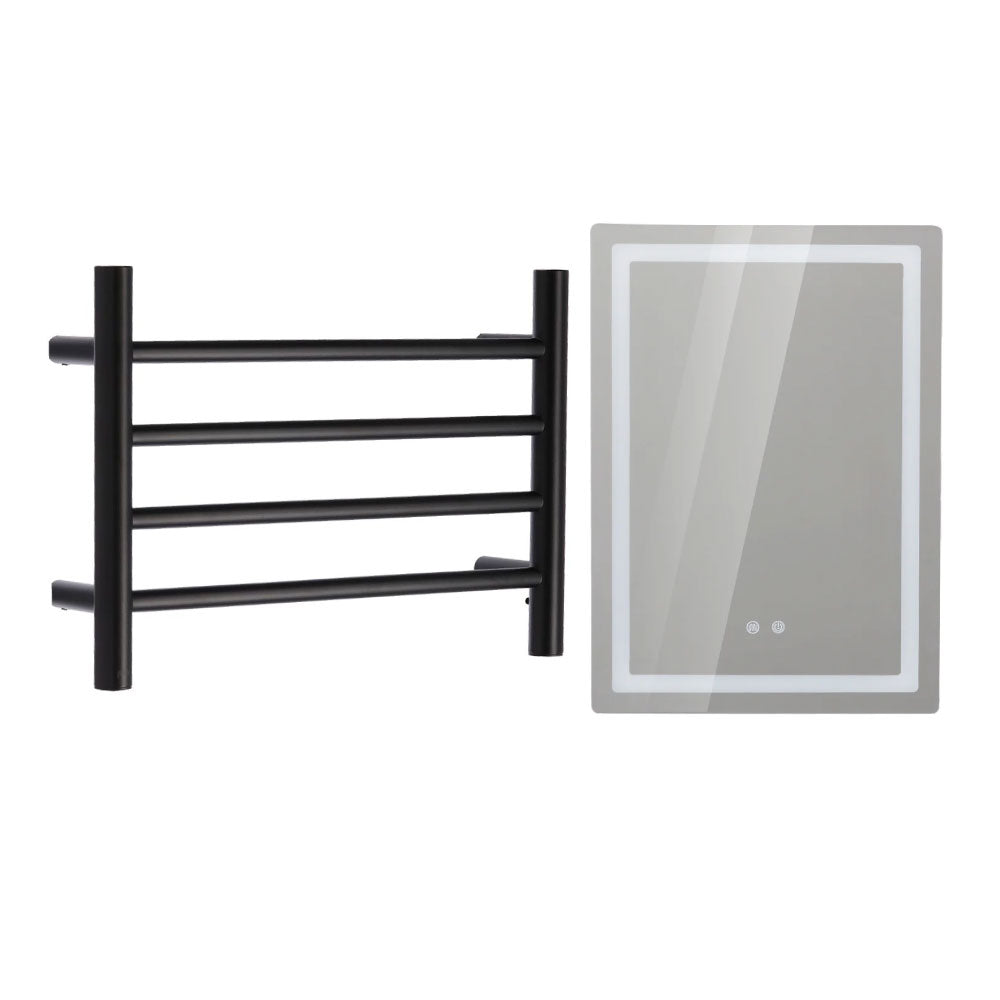 Pack Baño Oliva |  Espejo + Secador de Toallas Negro Mate