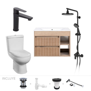 Pack Baño Pontevedra | Mueble Vanitorio Lenga + Sanitario + Grifería + Columna Ducha