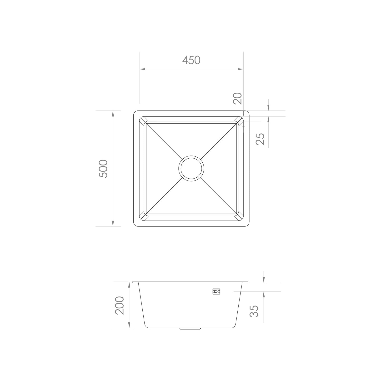 Lavaplatos bajo cubierta 50x50cm.