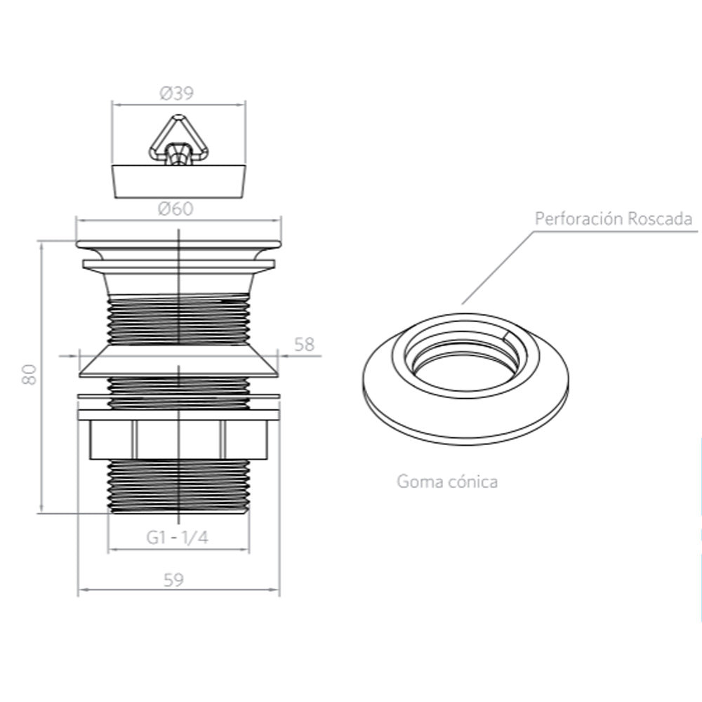 Desague Lavamanos Plastico Tapón 1 1/4&#39;&#39; s/Reb s/Cola