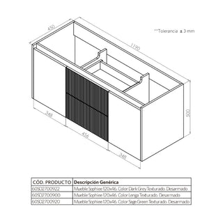 Mueble Vanitorio Sophie Lenga Texturado + Cubierta 120x46x50 cm
