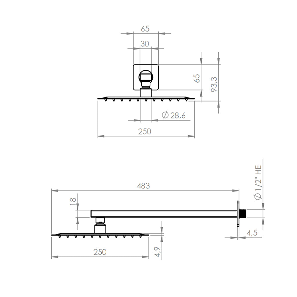 Plato Cuadrado y Brazo Negro Mate